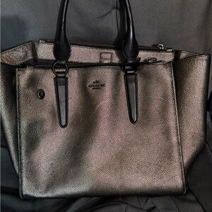 Coach Shimmering Silver Tote with Black Accents